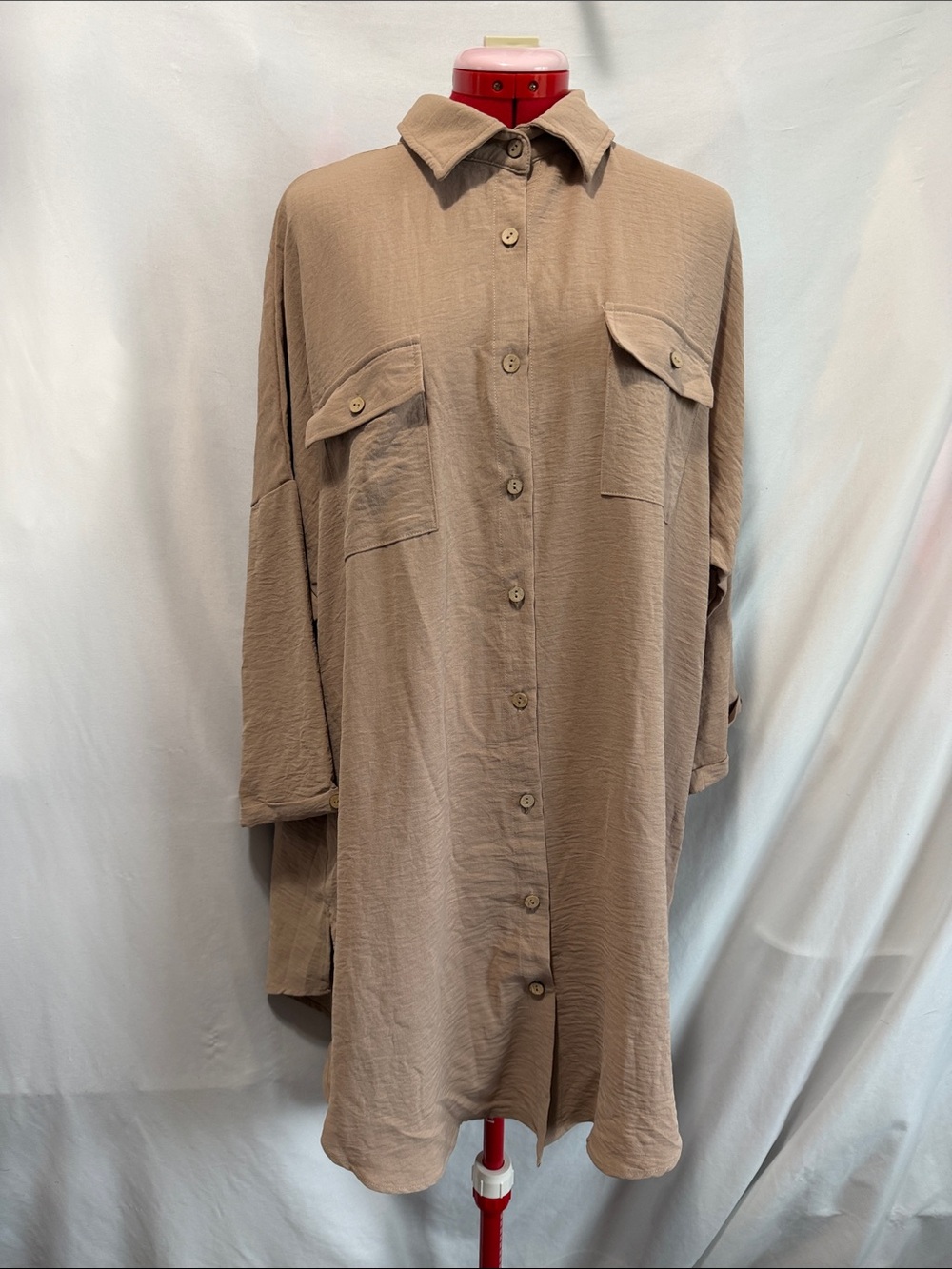 Women's Oversized Button-Down Shirt in Taupe